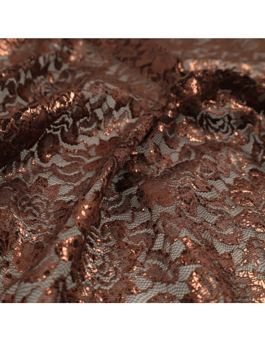 Lisa Metallic Lace Fabric - Chocolate