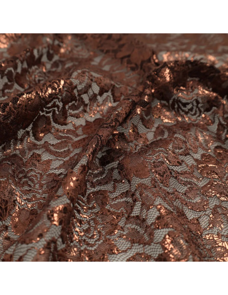 Lisa Metallic Lace Fabric - Chocolate