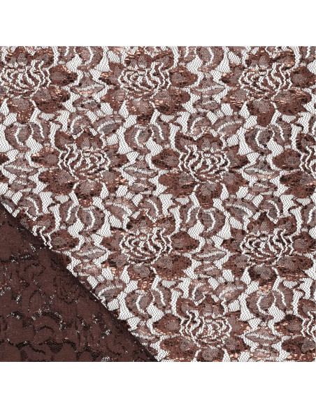 Lisa Metallic Lace Fabric - Chocolate