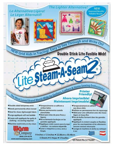 Set of 5 double-sided fusible sheets Lite Steam-A-Seam2